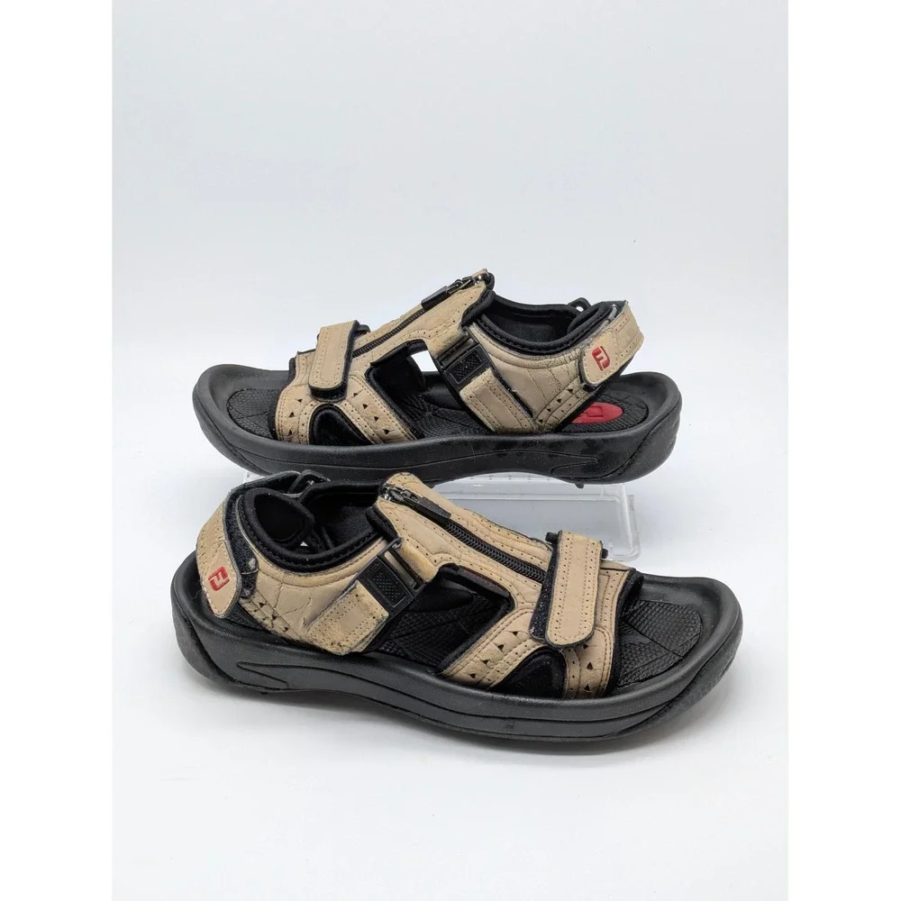 FootJoy Golf Sandals Mens Size 8 Beige Leather Spikeless Comfort Shoes